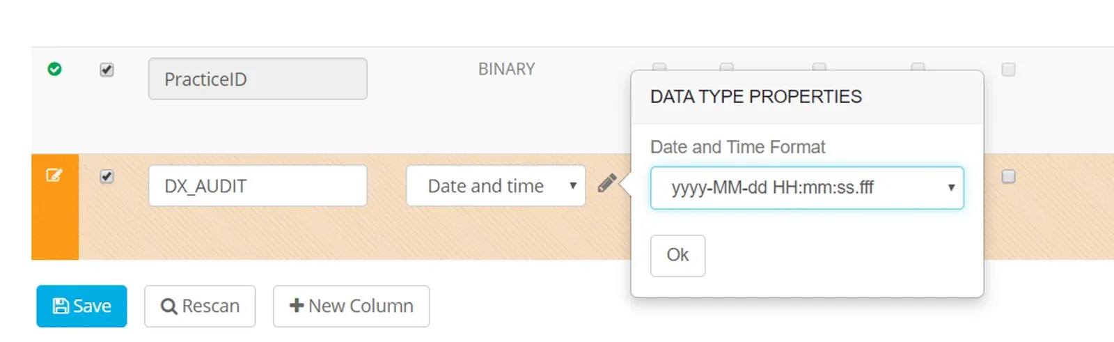 Edit Structure : create new columns (screenshot)
