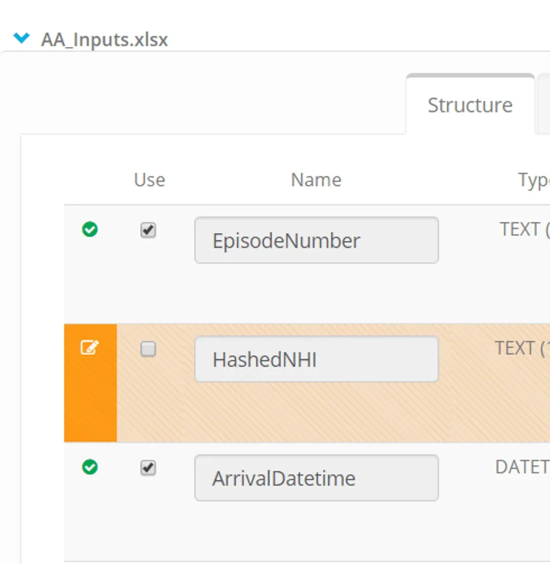 Restrict the columns to share in a data transfer process (screenshot)